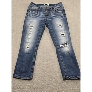 BKE Stella Distressed Jeans Womens 29 Straight Leg Medium Wash Low Rise